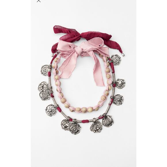 Nwt-Zara- TWO PACK OF FABRIC PIECE NECKLACES - Picture 2 of 4